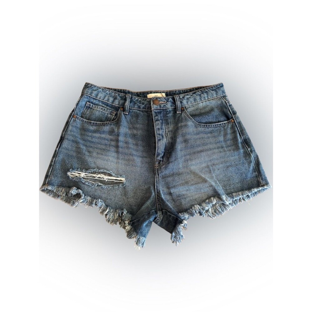 TGLA High-Rise Women’s denim Shorts. Factory Distressed. Button fly. Waist 29